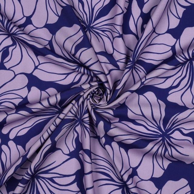 Tissu Viscose imprimé Fleurs Méloria lila sur fond Violet