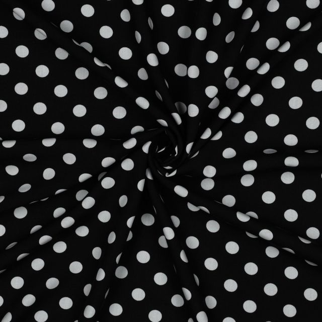 Tissu Viscose imprimé Inès petits pois Blanc sur fond Noir