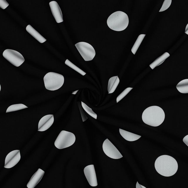 Tissu Viscose imprimé Inès grands pois Blanc sur fond Noir