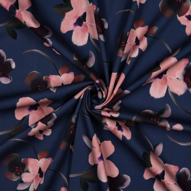 Tissu Viscose stretch imprimé Rosella Bleu
