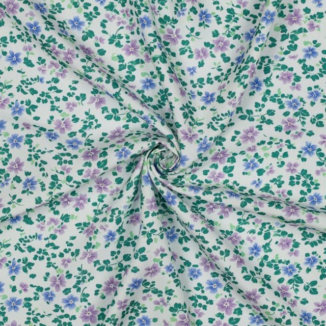Tissu Viscose imprimé digital Ana petites fleurs sur fond Blanc