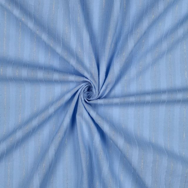 Tissu Voile de Coton Nina rayures lurex sur fond Bleu clair