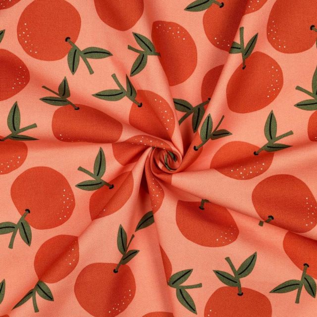 Tissu Toile de Coton Canvas Elia oranges Rouge sur fond Corail