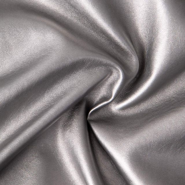 Tissu Simili cuir d'habillement métallisé souple uni Argent