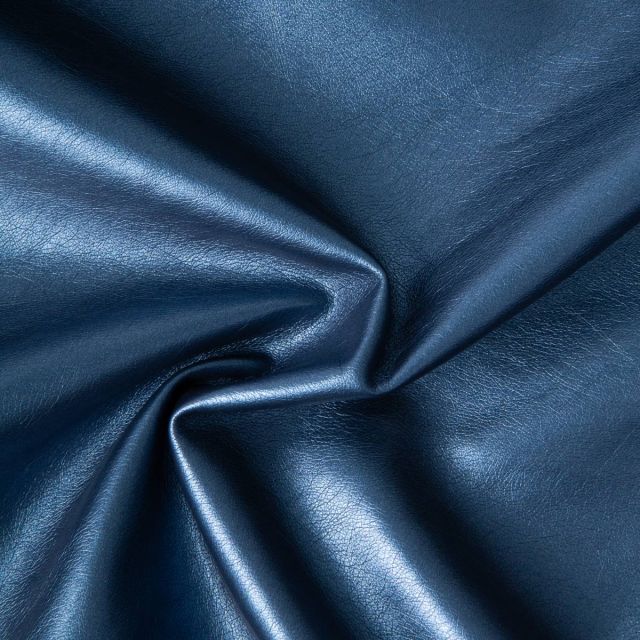 Tissu Simili cuir d'habillement métallisé souple uni Bleu cobalt