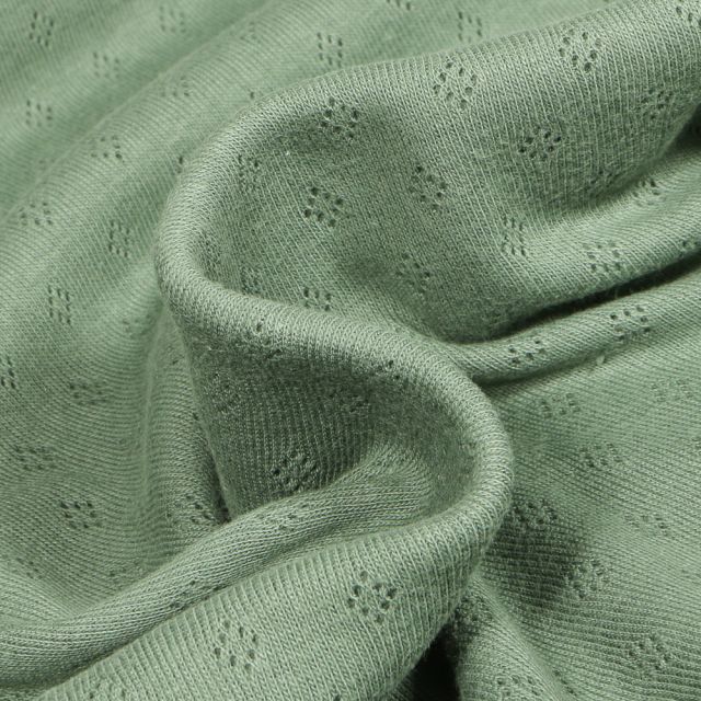 Coupon Tissu Jersey Coton ajouré uni Vert amande - Coupon de 20 cm