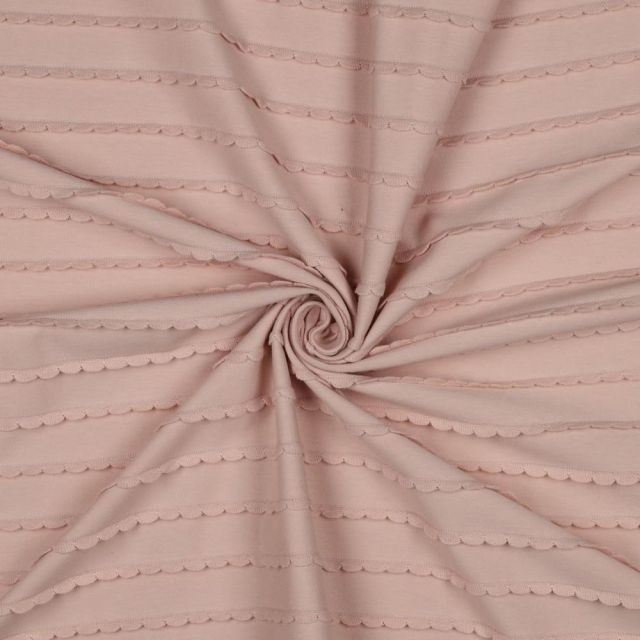 Tissu Jersey Coton à volants uni Rose poudré