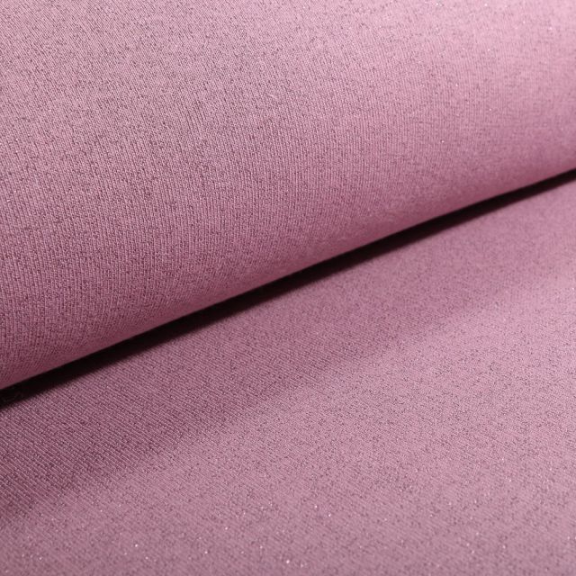 Tissu Sweat Paillettes roses sur fond Vieux rose - Par 10 cm