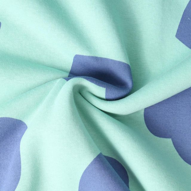Tissu Jersey Coton coeurs Léane Bleus sur fond Vert menthe