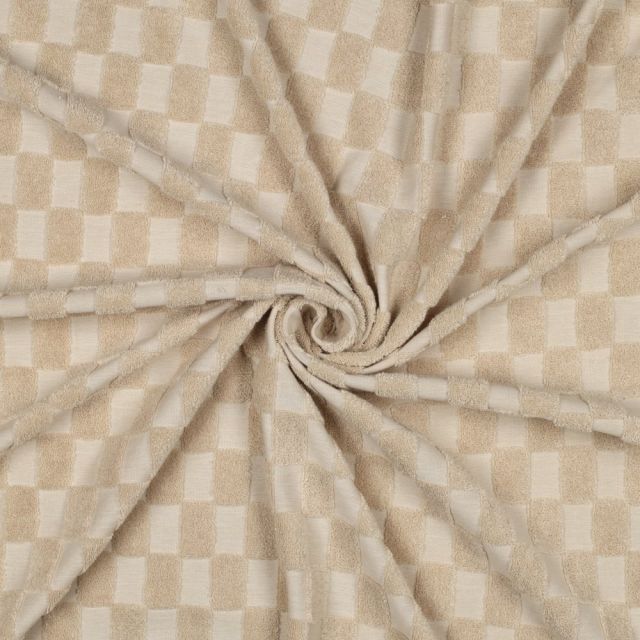 Tissu Jersey carreaux éponge uni Beige