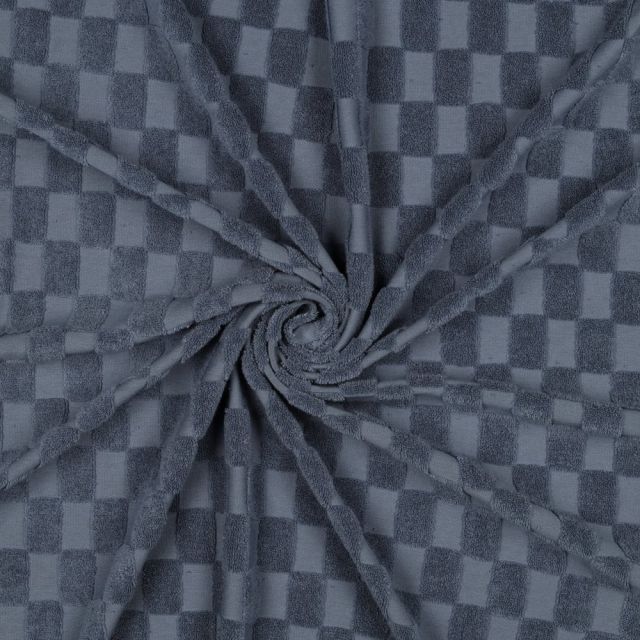 Tissu Jersey carreaux éponge uni Bleu gris
