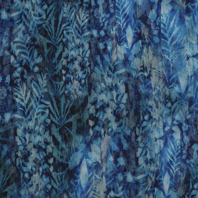 Tissu Viscose imprimé Fleuris sur fond Bleu