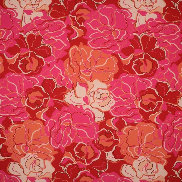 Tissu Viscose légère Fleuris Chri sur fond Rose