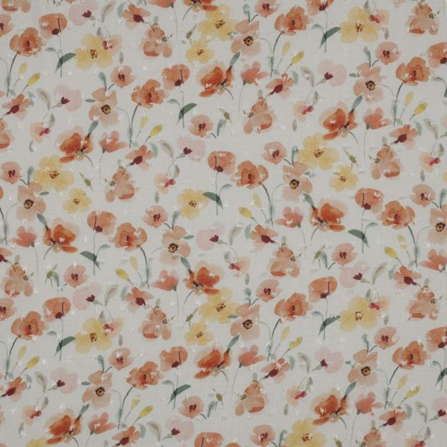 Tissu Viscose plumetis Petites fleurs sur fond Blanc