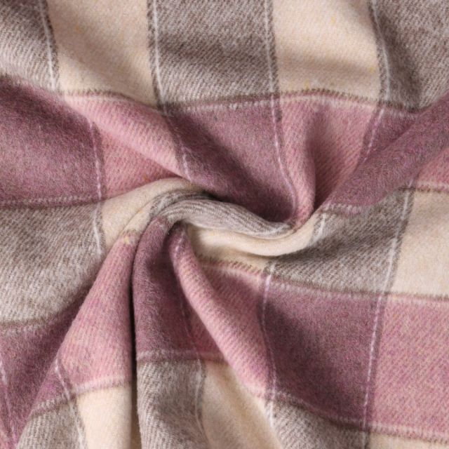 Tissu Coton Chemise Cléa carreaux Roses et Gris sur fond Beige