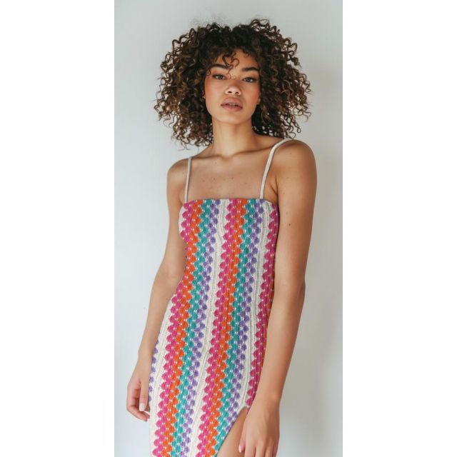 Coupon Tissu Crochet ajouré rayé Multicolore - Coupon de 200 cm
