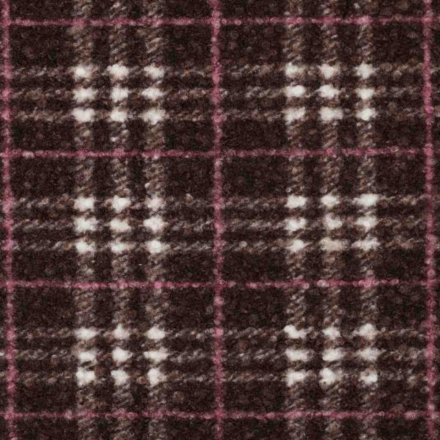 Tissu Fausse fourrure Bouclette Arno carreaux roses sur fond Marron