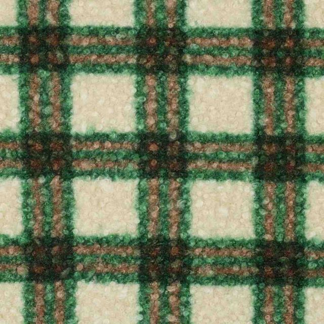 Coupon Tissu Fausse fourrure Bouclette Léo carreaux Verts sur fond Beige - Coupon de 150 cm