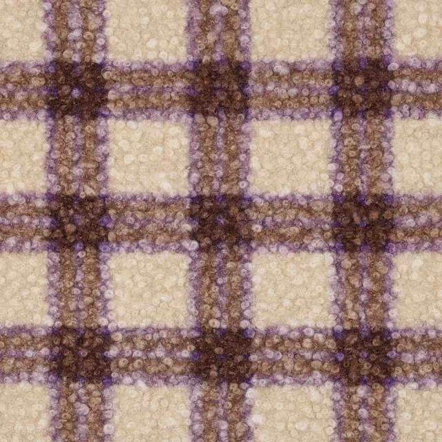 Tissu Fausse fourrure Bouclette Léo carreaux Violets sur fond Beige