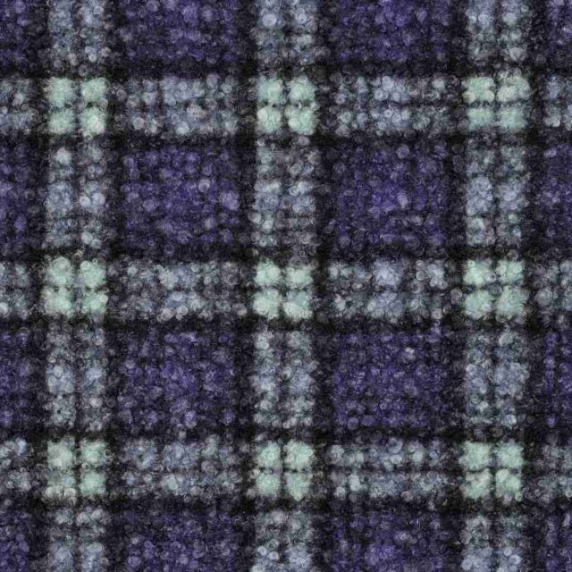 Tissu Fausse fourrure Bouclette Glenn carreaux bleus sur fond Violet