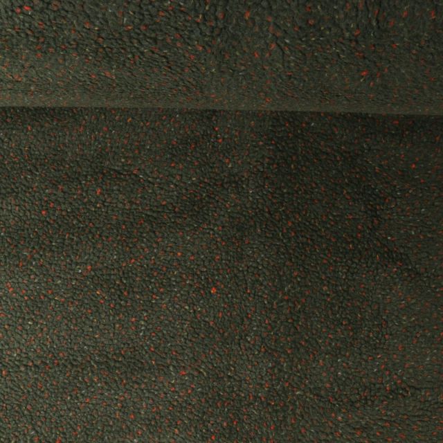 Tissu Fausse fourrure Mouton Toundra moucheté Rouge sur fond Vert kaki foncé