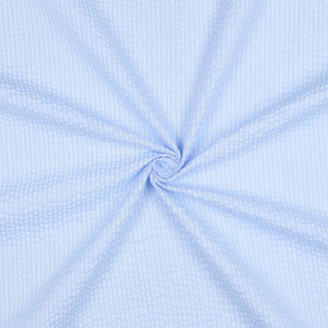 Tissu Seersucker Coton Rayures sur fond Bleu clair