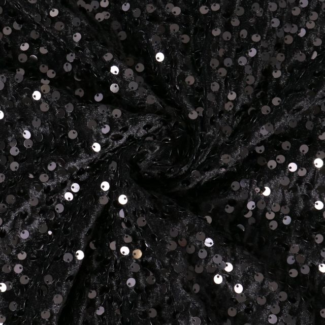 Tissu Velours Soraya à sequins uni  Noir