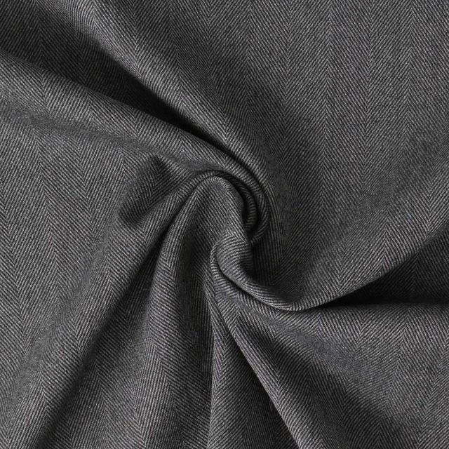 Tissu Gabardine polyviscose Erine motif chevron uni  Gris anthracite