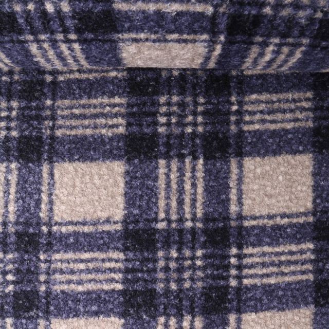 Tissu Fausse fourrure Bouclette Sacha carreaux Bleu marine sur fond Beige
