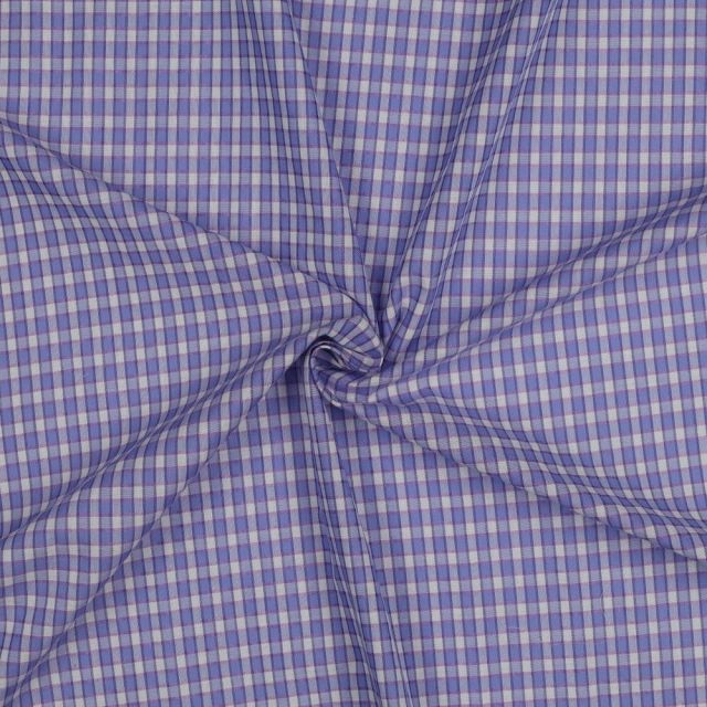 Tissu Voile de Coton fil teint imprimé Petits carreaux lilas sur fond Blanc cassé