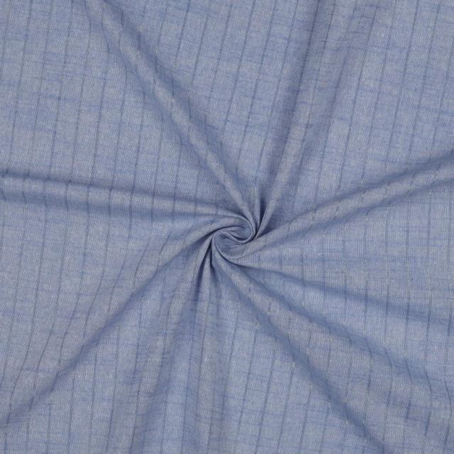 Tissu Coton fil teint rayé Lurex Bleu ciel