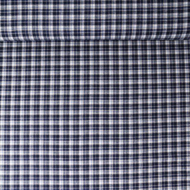 Tissu Coton Chemise Éliott petit carreaux Bleu marine sur fond Blanc