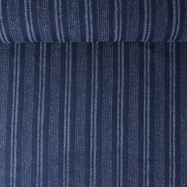 Tissu Jean jacquard Jayce rayures Bleues sur fond Bleu marine