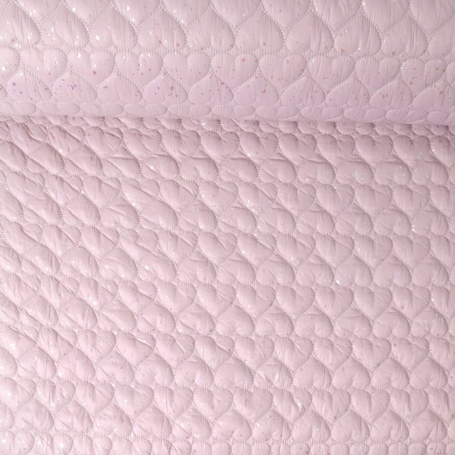 Tissu Doudoune matelassé Kaissa pois irisés sur fond Rose poudré