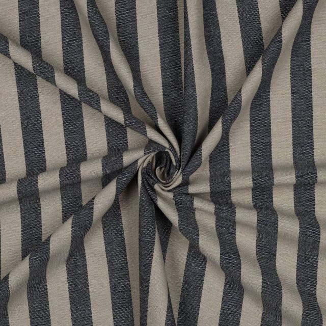 Tissu Lin Viscose rayures Noir sur fond Ecru