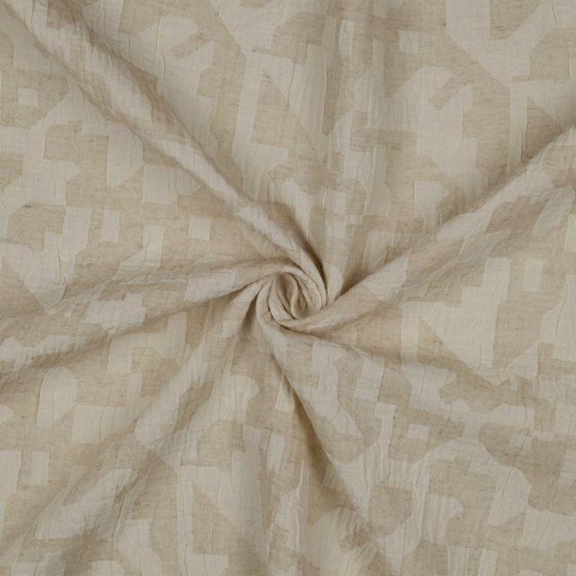 Tissu Jacquard Lin Coton imprimé Graphique sur fond Beige sable