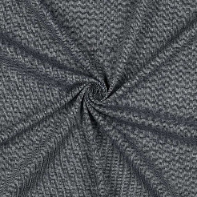 Tissu Coton Lin Chevrons Blanc sur fond Gris anthracite