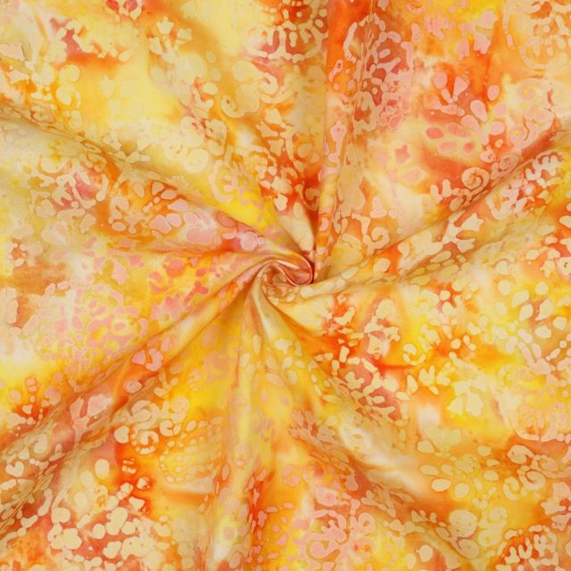 Tissu Viscose Batik soleil d'été sur fond Jaune curry