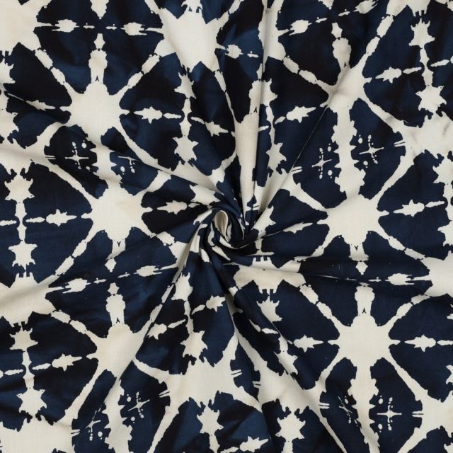 Tissu Batik de Coton étoilés sur fond Bleu nuit