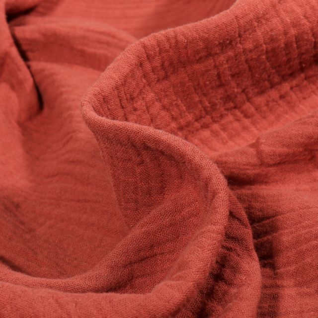Coupon Tissu Double gaze uni Bio Terracotta - Coupon de 200 cm