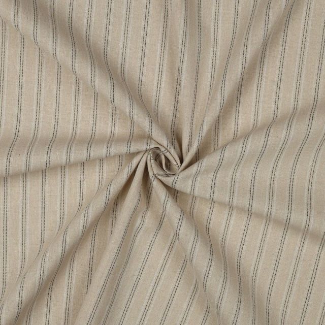 Tissu Lin Viscose lurex Rayé noir sur fond Naturel