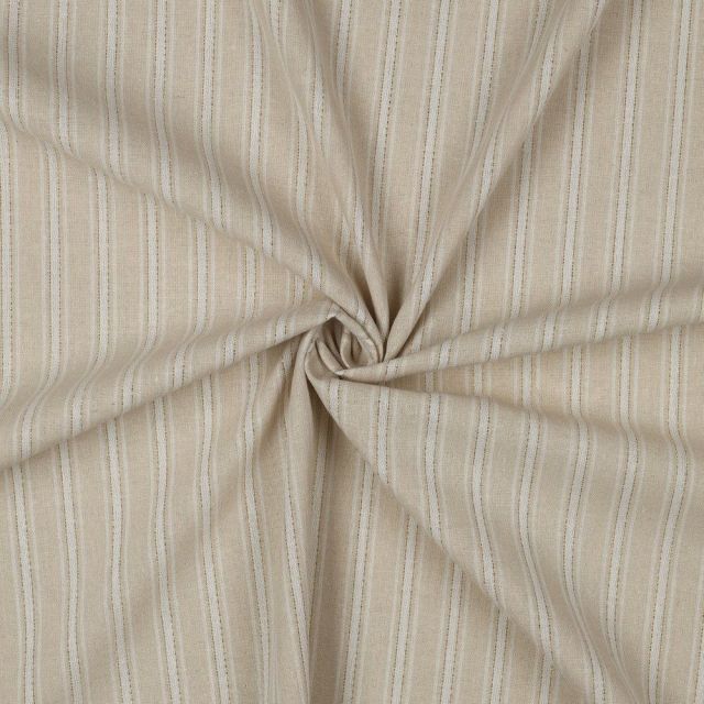 Tissu Lin Viscose lurex Rayé blanc sur fond Ecru