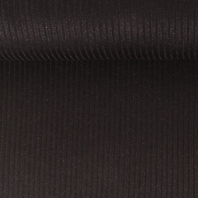 Tissu Maille côtelé pailleté Naëlle uni Noir