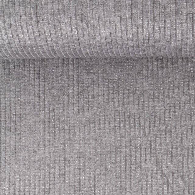 Tissu Maille côtelé pailleté Naëlle uni Gris