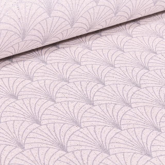 Tissu Toile Polycoton Lurex Eventails Blanc