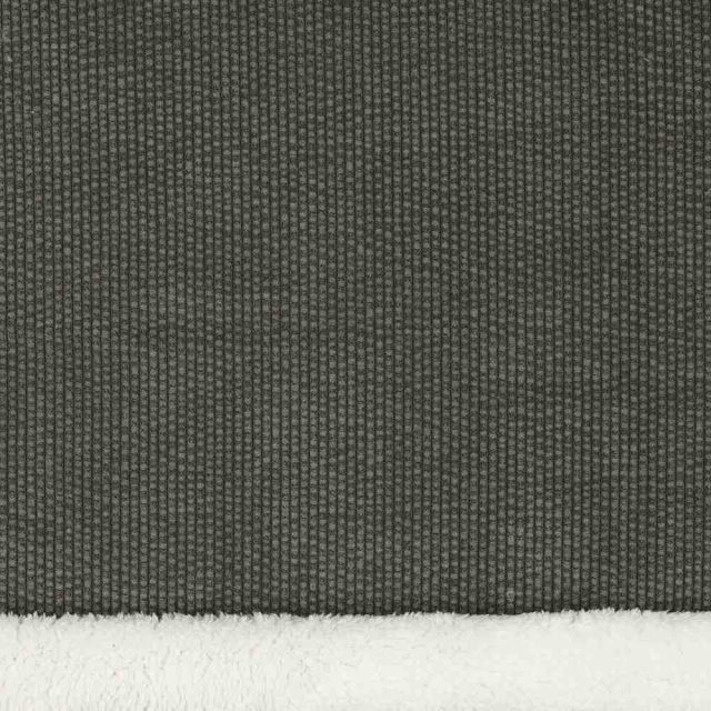 Tissu Velours Côtelé envers Doudou Cosy uni Vert kaki foncé