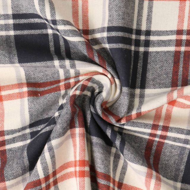 Tissu Coton Chemise Lucian carreaux Rouges et Bleus sur fond Ecru