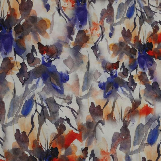 Tissu Viscose Digital Luca sur fond Blanc cassé