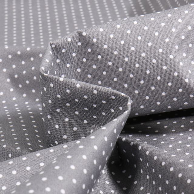 Coupon Tissu Coton enduit Petits pois blancs sur fond Gris foncé - Coupon de 30 cm