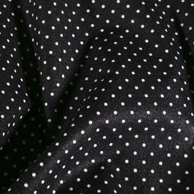 Coupon Tissu Coton enduit Petits pois blancs sur fond Noir - Coupon de 20 cm